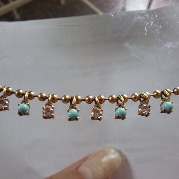 14kt gold necklace with real turquoise gemstones and diamonds - Picture 6 of 6
